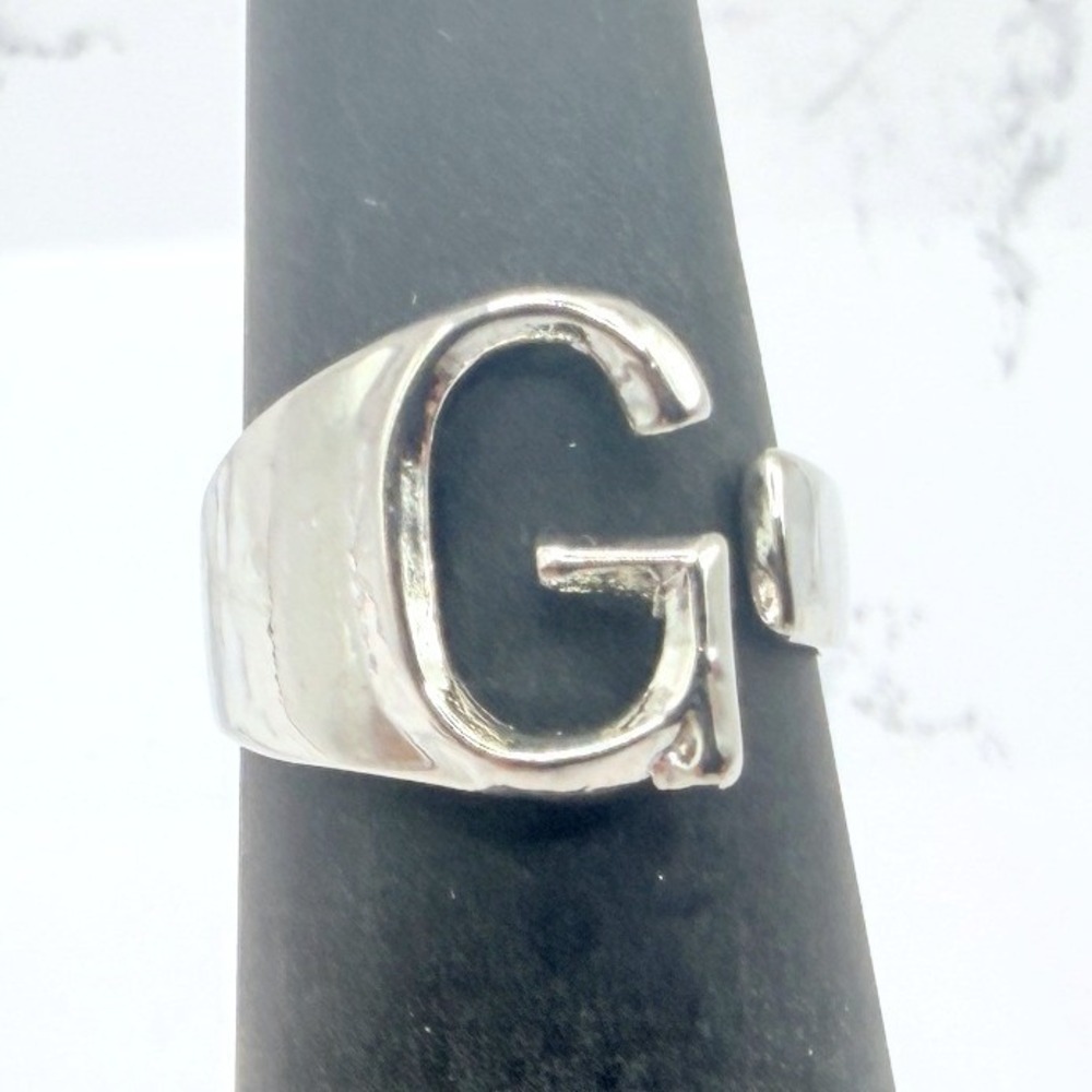 Initial G Ring Silver‎ Tone Open Letter Monogram Ring Size 5 New Unworn Unisex
